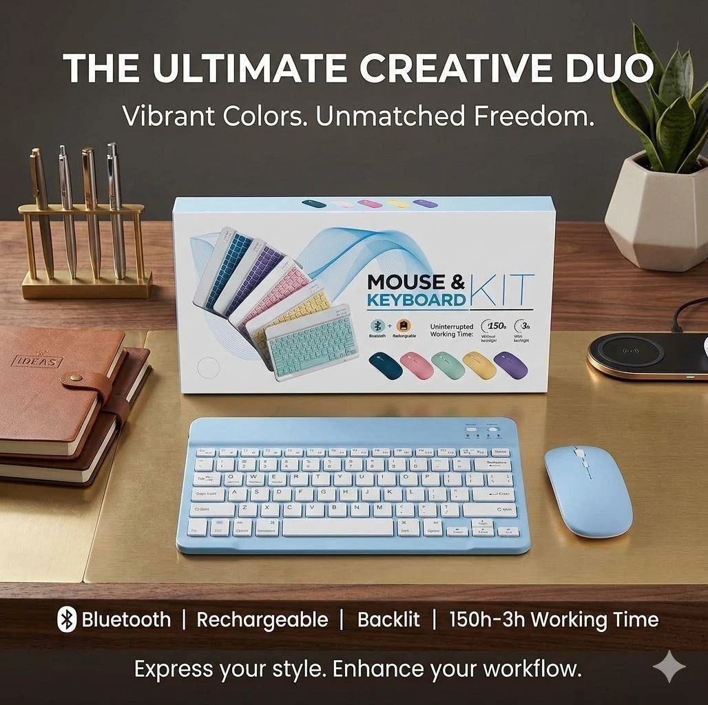 Wireless Bluetooth Keyboard & Mouse Combo – Rechargeable Multi-Device Kit