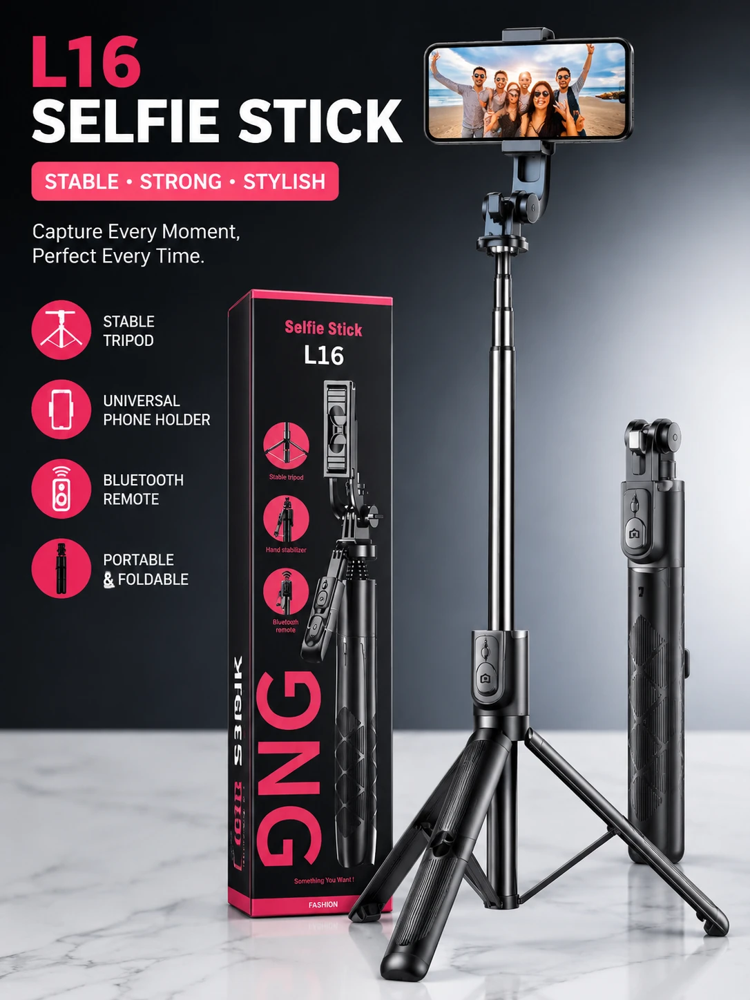 L16 Bluetooth Selfie Stick Tripod with Remote