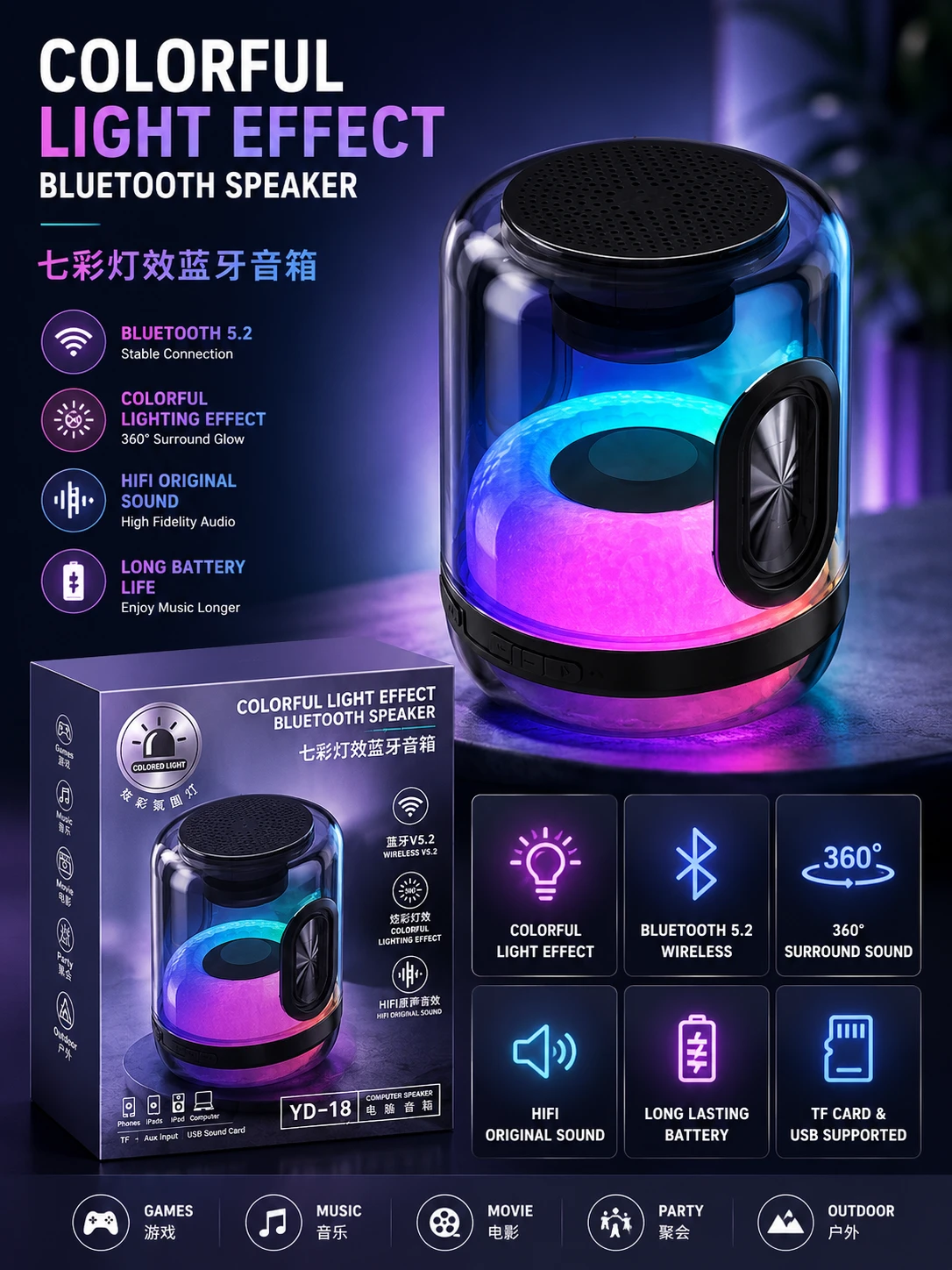 YD-18 RGB Bluetooth Speaker