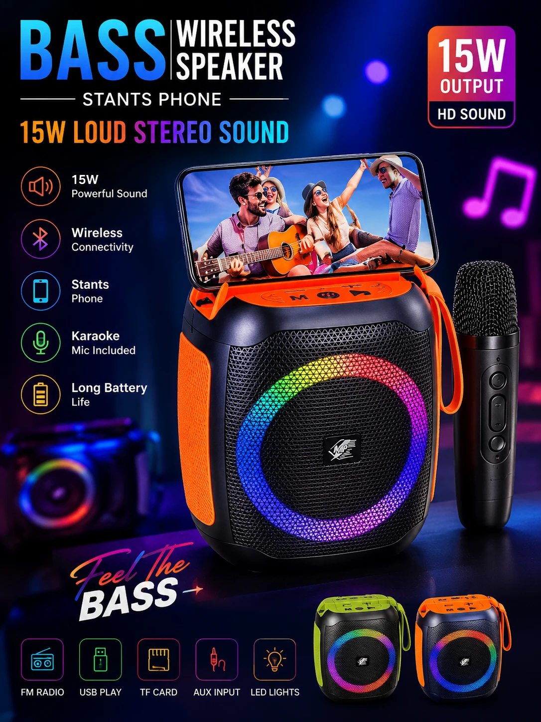 MT SP-104 15W Portable Wireless Speaker with Wireless Mic