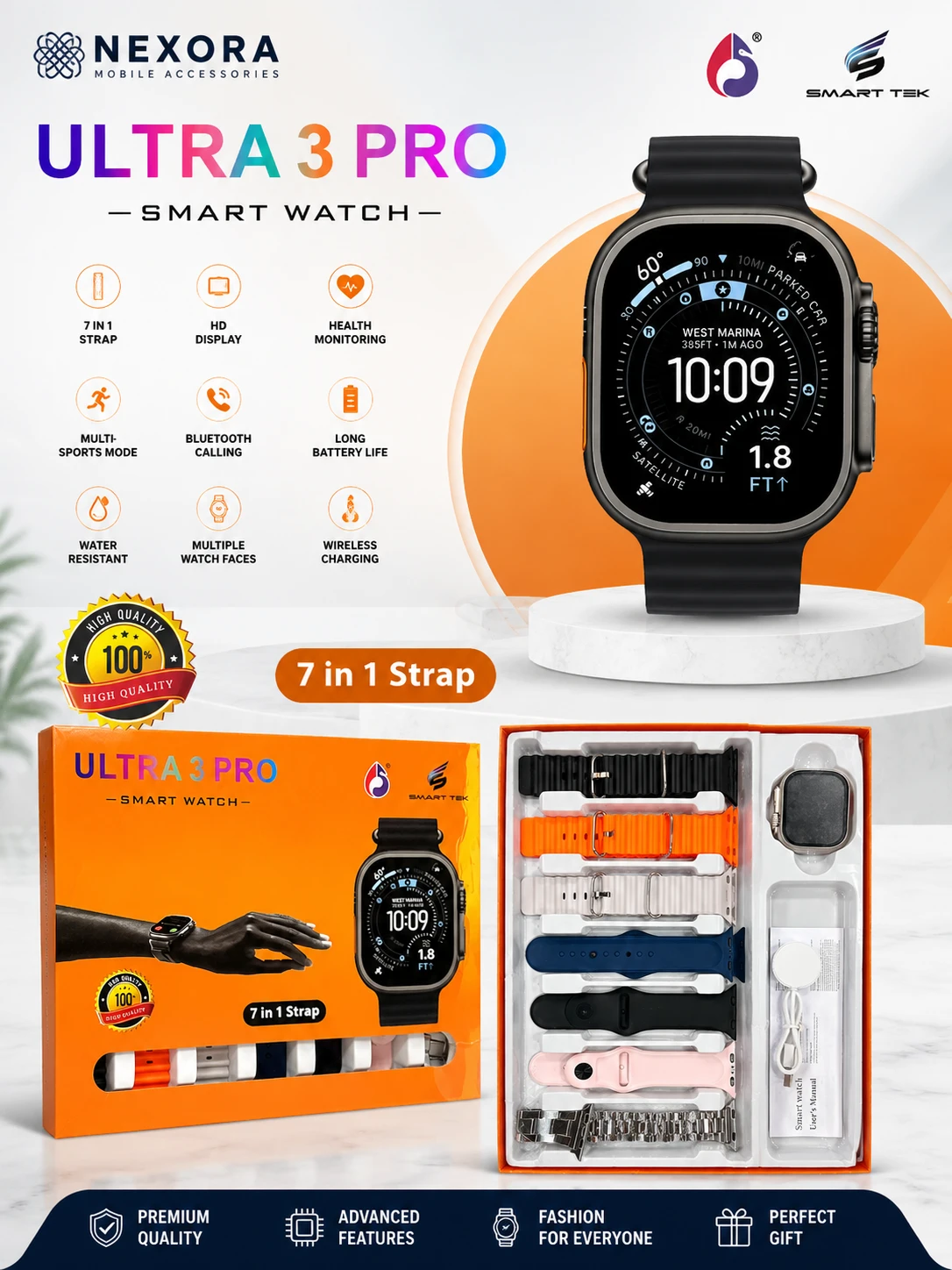 Ultra 3 Pro Smart Watch with 7-in-1 Premium Strap Combo