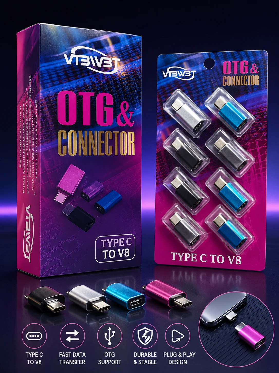 Type-C to Micro USB (V8) charging Connector