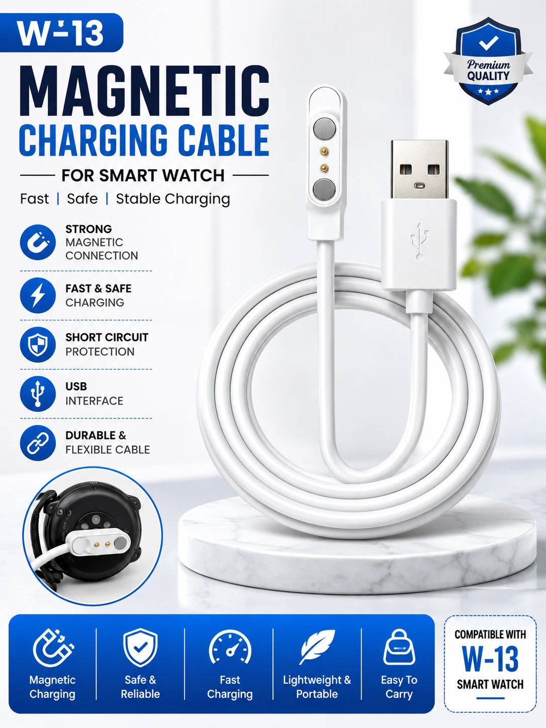 W-13 Magnetic USB Charging Cable for Smart Watch