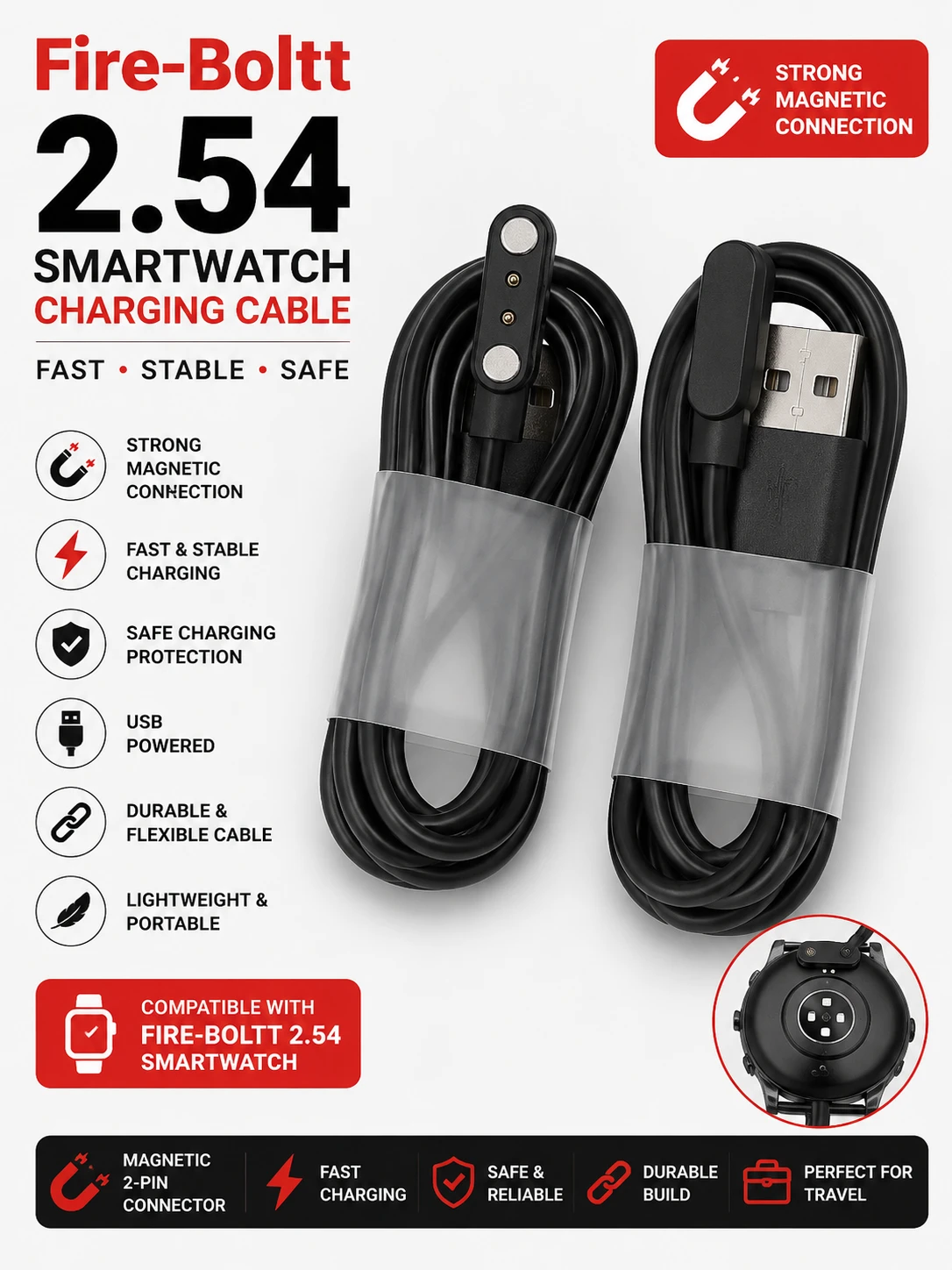 Fire-Boltt 2.54 (+-)Smartwatch Magnetic USB Charging Cable