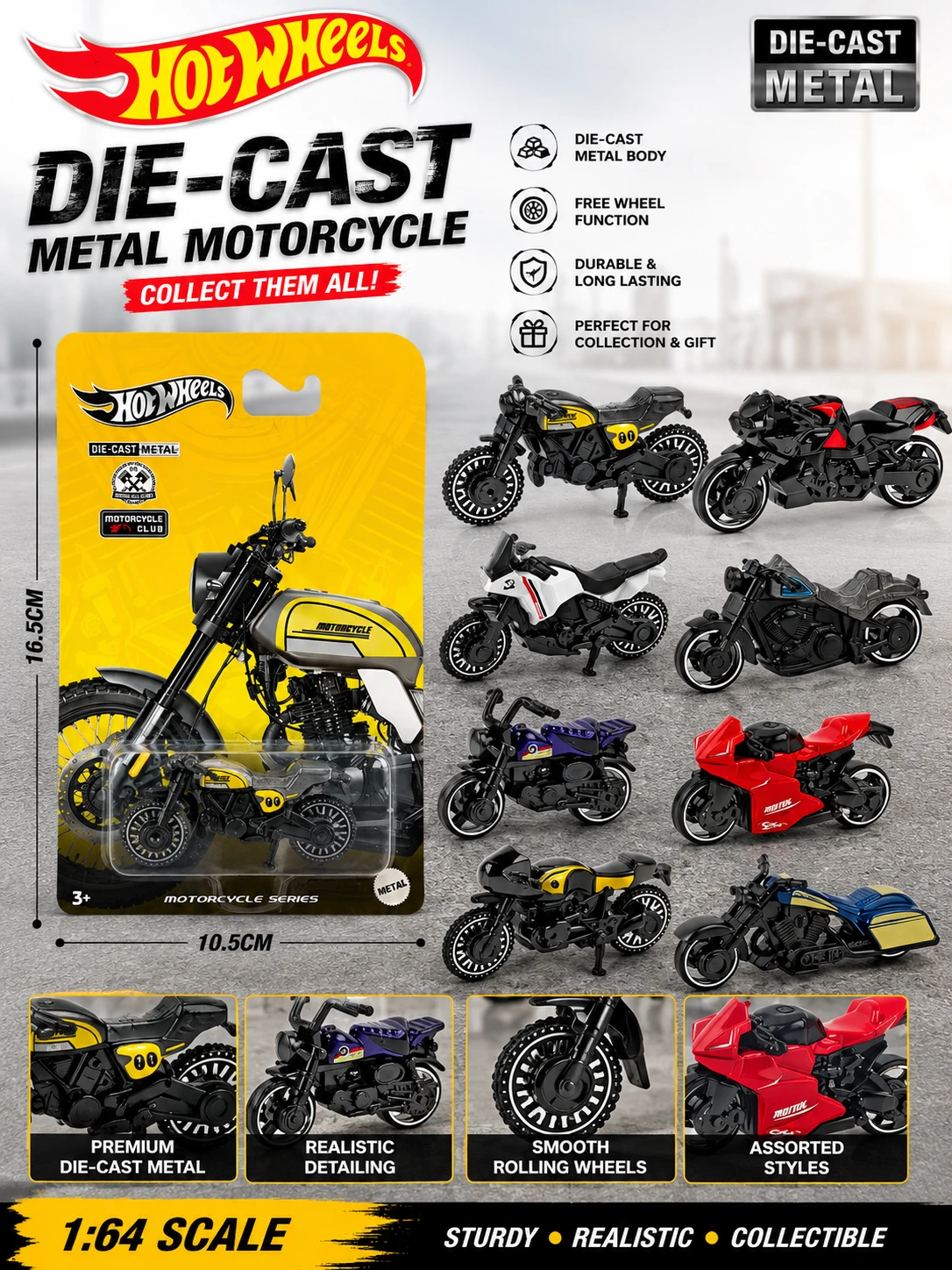 Mini Motorcycle Toy 1:64 Die-Cast Metal
